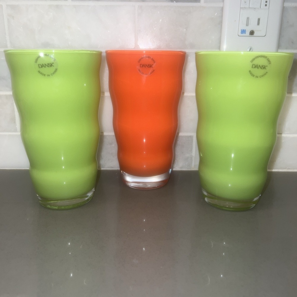 NEW-VTG Dansk Rio Wavy Glass Tumblers Set of 3 - Hand Blown, H4"
